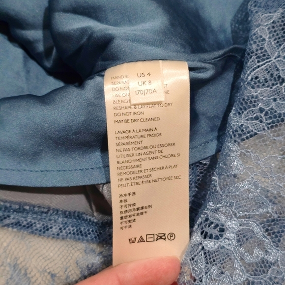 Free People Blue Velvet Skirt – Sheer Lace Hem & Asymmetrical Cut | 2 & 4 | NWT - Picture 12 of 16